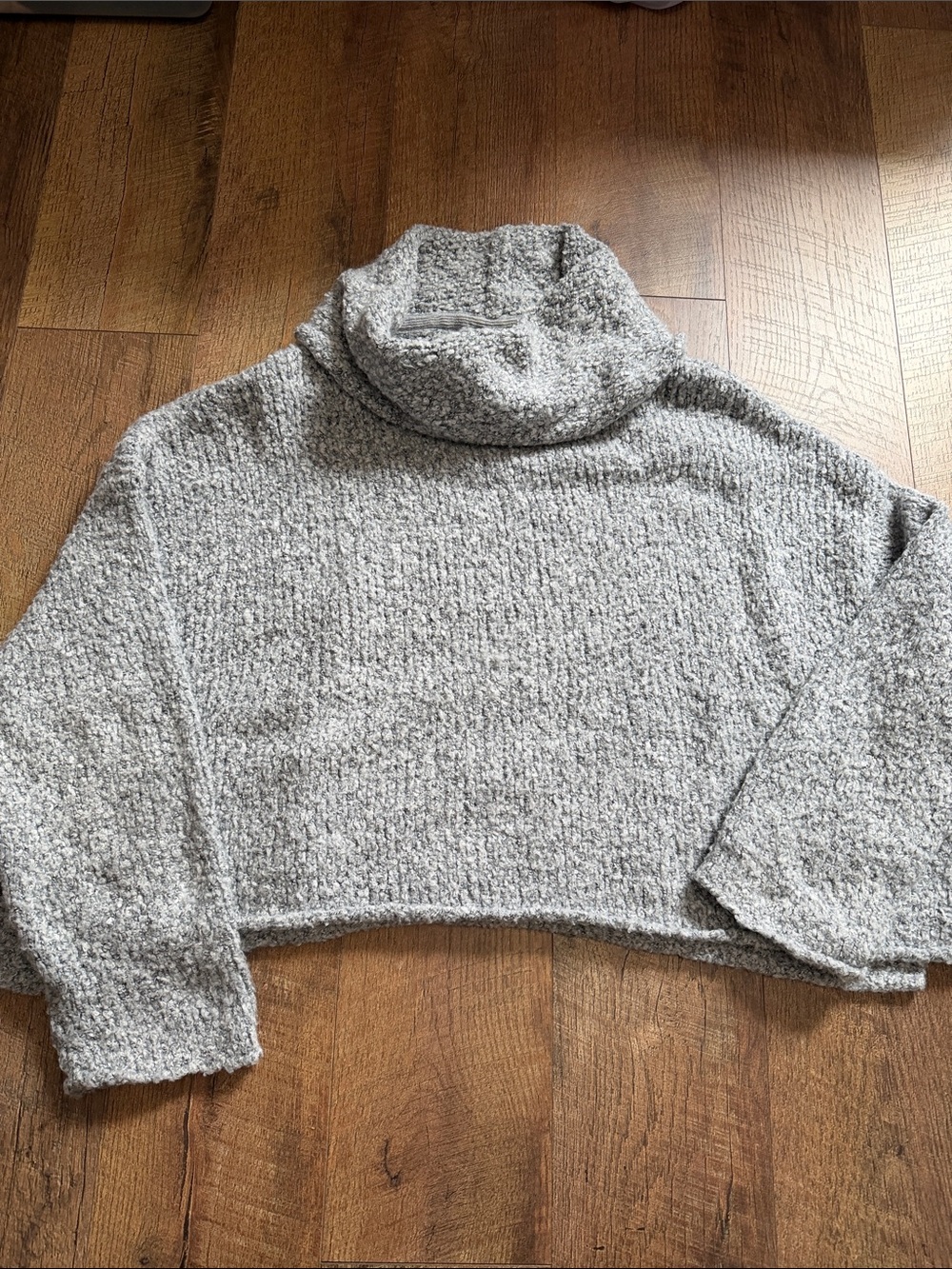 Free People Heather Gray Cropped Turtleneck Sweater